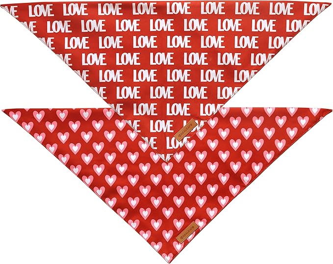 Realeaf Love Dog Bandanas 2 Pack, Triangle Reversible Mothers Day Valentine's Day Pet Scarf for Boy and Girl, Premium Durable Fabric, Holiday Bandana for Medium and Large Dogs (Large)