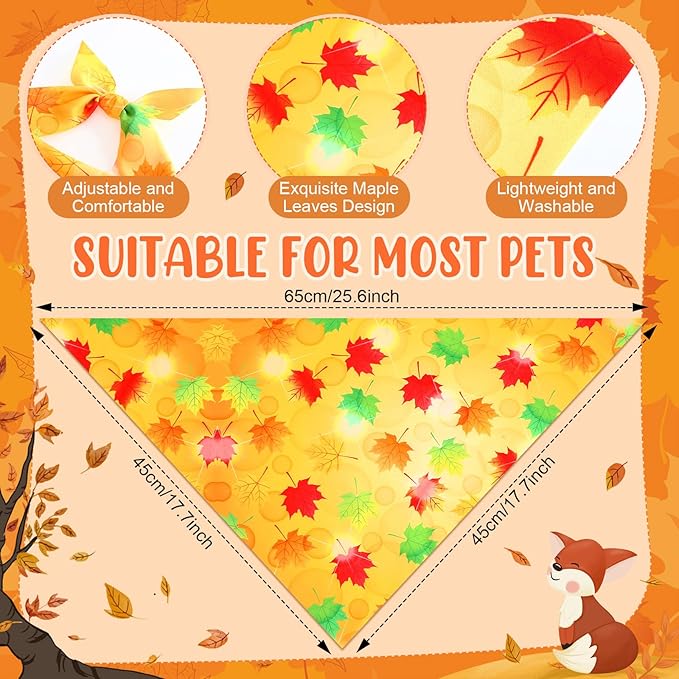 Preboun 100 Pcs Fall Thanksgiving Dog Bandanas Bulk Pumpkin Maple Leaves Bandanas for Dogs Triangle Kerchief Bibs Scarf for Pets Costume Photo Props Accessories Pet Shops Adoption Events, 25 Styles