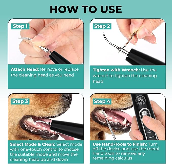 BRIGHT BITE™ | Ultrasonic Plaque Remover for Teeth | Dog Toothbrush; Cat Toothbrush | Quiet Tartar Remover | Dog Accessories | Teeth Cleaning Tools| Doggie Dental Scaler | Dental Tools | USB-C