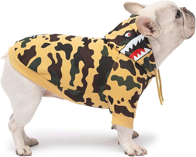 Camo Dog Hoodie Dog Clothes Extra Warm Fleece Lining Stretchy Fit for Small Medium Large Dogs ((Yellow, XX-Large)