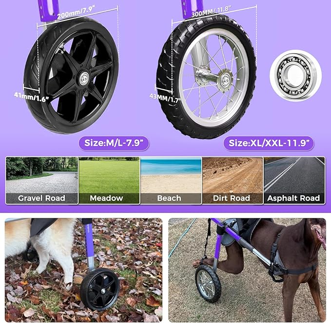 Dog Wheelchair for Back Legs - Lightweight Aluminum Alloy Dog Wheelchair, Upgraded All-Terrain Tires for Large Dogs, 55.1-88.1 lbs(XL)