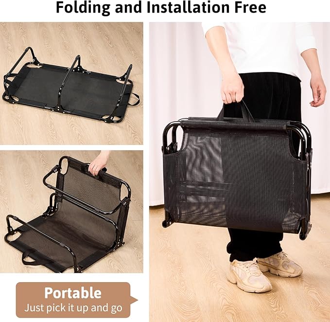 Elevated Dog Bed, Foldable Pet Beds with No Assembly, Cooling Raised Bed with Breathable Mesh, No-Slip Feet Durable Cots Bed for Indoor & Outdoor Use, Black (M:36"x23"x7")