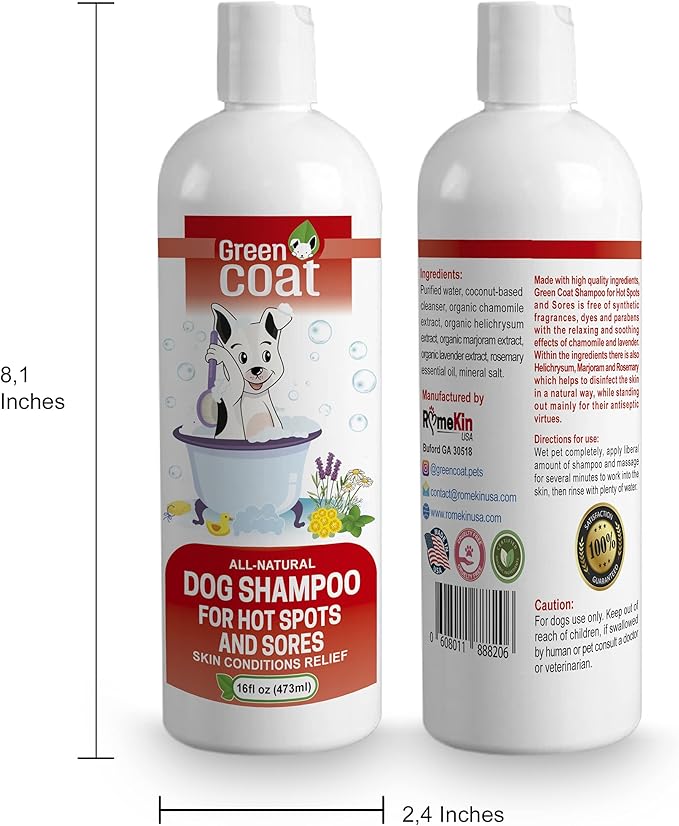 Natural Dog Shampoo for Hot Spots And Sores | Soothing Relief for Irritated Or Itchy Skin | Made In The USA With Organic and Natural Ingredients | Made with essential oils | 16fl oz 473 ml.