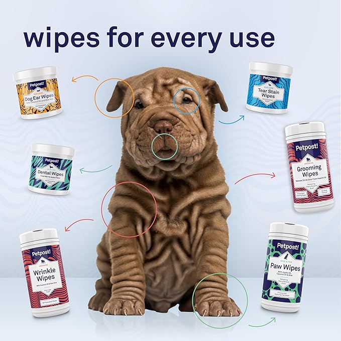 Petpost Wrinkle Wipes for Dogs | 100 Count Dog Face & Wrinkle Cleaner | Gentle Pet Wipes with Coconut Oil for Bulldogs, Pugs & Wrinkly Breeds | Dog Cleaning & Deodorizing Wipes