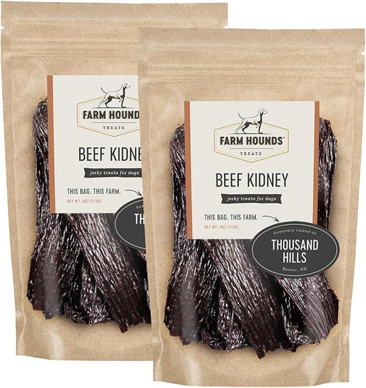 Farm Hounds - Beef Kidney - Premium Natural Beef Kidney Jerky For Dogs - Made From 100% Humanely Raised Cattle - Organ Treat - Great For Training & Treats - No Added Fillers - Made in USA -4oz -2 Pack