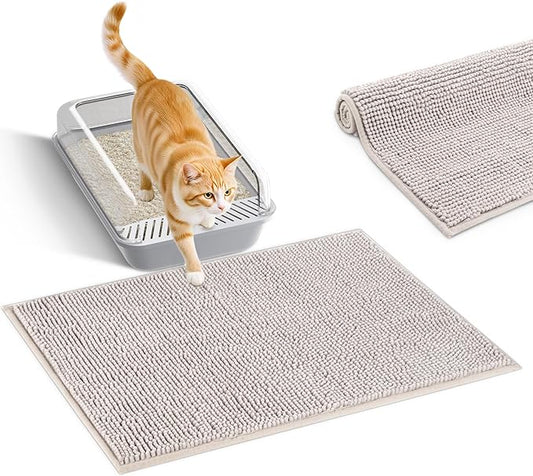 Pieviev Chenille Cat Litter Mat for Litter Box, 36"x30" Soft Ultra Absorbent Mat, Waterproof & Non-Slip, Easy to Clean Litter Trapping Mat for Indoor Cats, Grey