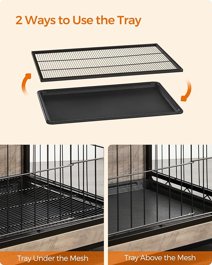 Feandrea Dog Crate Furniture, 38.6" Side End Table, Modern Kennel for Dogs Indoor up to 70 lb, Heavy-Duty Dog Cage with Multi-Purpose Removable Tray, Double-Door Dog House, Greige UPFC003G01