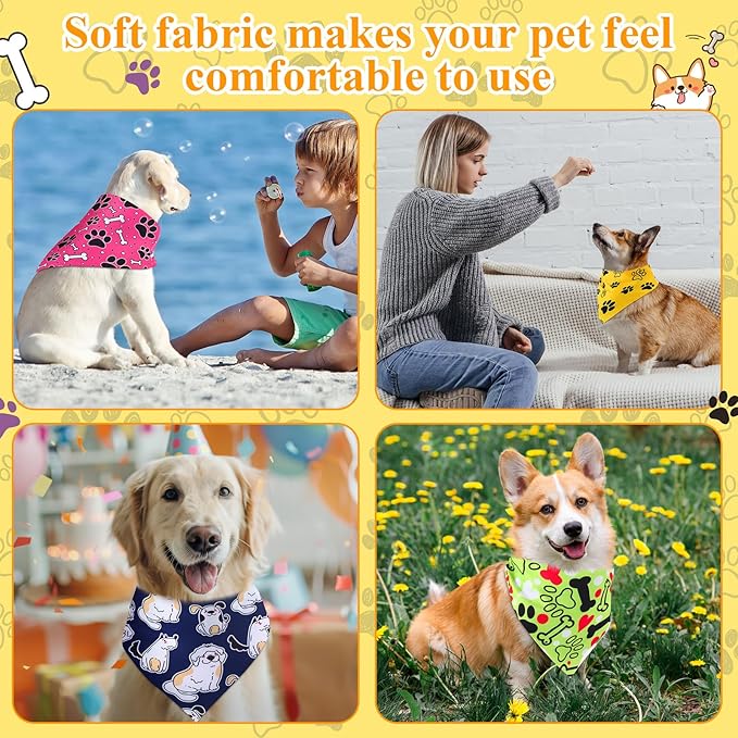 Sanwuta 120 Pcs Bandanas for Dogs Bulk Bones Triangle Dog Bandana Washable Pet Scarves Adjustable Bibs for Small and Medium Pets, 30 Styles