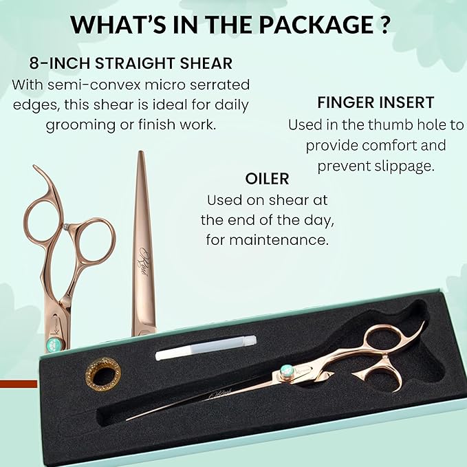 Kenchii Rose Dog Grooming Scissors, 8 Inch Straight Shears, Dog Scissors for Grooming, Ergonomic Design for Comfort and Precision, Heavy Duty, Durable and Sharp