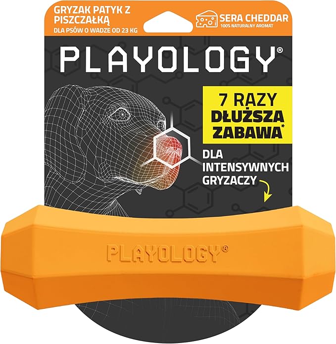Playology Dog Toys | Durable Squeaky Chew Stick for Dogs | Jumbo Cheddar Cheese Scented Toy - Easy to Clean and Made from Non Toxic Materials