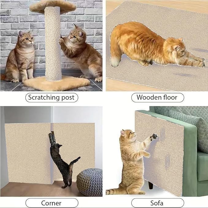 Trimmable Self-Adhesive Carpet,78.7"x15.8" Cat Scratch Mat for Furniture Couch or Wall Protector, Covering,DIY Climb Cat Scratcher Rug with Adhesive Hook Loop Tape
