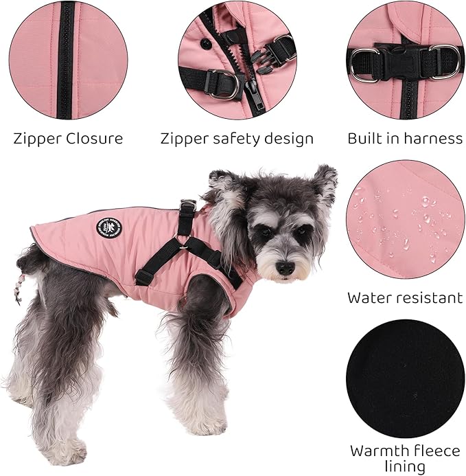 Norbi Dog Coat - Winter Jacket with Built-in Harness, Adjustable Warm Coats for Small to Large Dogs, Perfect for Cold Weather