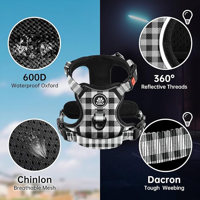 NESTROAD No Pull Dog Harness with Leash, Reflective No Choke Pet Vest Harness,Adjustable Soft Padded Dog Harness with Easy Control Handle for Large Dogs(Checkered Black,X-Large)