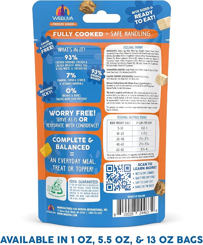 Weruva Dog Freeze Dried, Feeling Farmy with Chicken Breast, Egg & Pumpkin, 1oz Bag