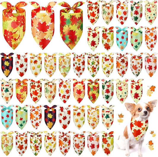 Abbylike 50 Pcs Fall Thanksgiving Dog Maple Leaves Bandanas Bulk Bandanas for Dogs Triangle Kerchief Bib Scarf for Pets Autumn Costume Photo Props Accessories Pet Shops, 25 Styles (25.6 x 17.7 x 17.7)