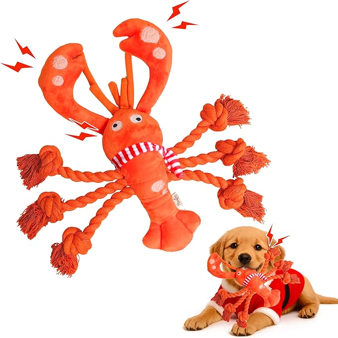Christmas Dog Toys, Squeaky Tough Rope Tug of War Dog Toys, Interactive Plush Chew Toys, Dog Gifts for Puppy, Small Medium Large Dogs - Lobster