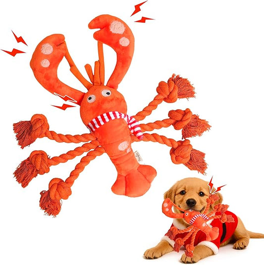 Christmas Dog Toys, Squeaky Tough Rope Tug of War Dog Toys, Interactive Plush Chew Toys, Dog Gifts for Puppy, Small Medium Large Dogs - Lobster
