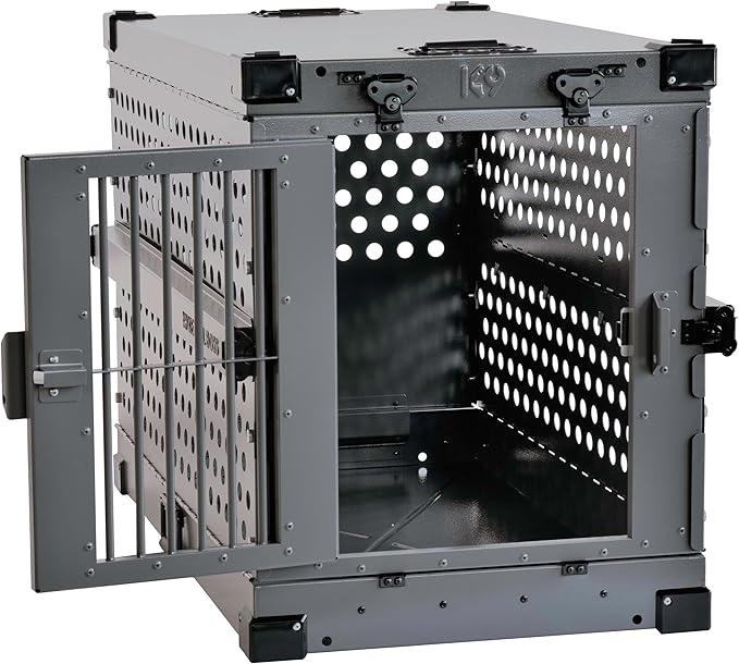 Heavy Duty Fully Collapsible Powder-Coated Aluminum Dog Crate - Medium-Long (Gray)