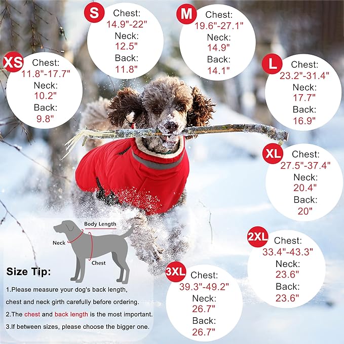 Dogcheer Dog Coat with Harness, Waterproof Dog Jacket Adjustable Pet Winter Coat with Zipper, Christmas Puppy Snow Jacket Fleece Sweater for Small Medium Large Dogs - Red M
