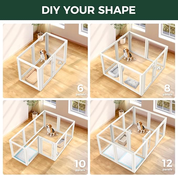 FXW AuraSpace Acrylic Indoor Dog Playpen for Medium Dogs, 35 Inch, 10 Panels, White