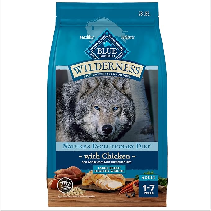 Blue Buffalo Wilderness Natural High-Protein Healthy Weight Dry Food for Large Breed Adult Dogs, Chicken Recipe, 28-lb Bag