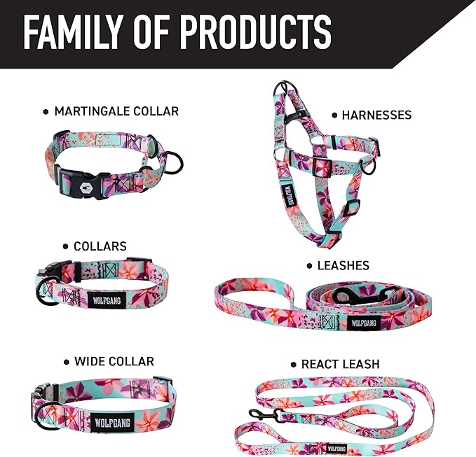 Wolfgang Heavy Duty Martingale Dog Collar with Quick Release Nylon Buckle for Walking & Training, DigiFloral Print, Extra Large