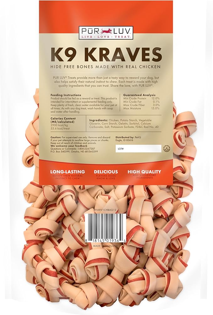 Dog Treats, K9 Kraves Rawhide Free Bone Dog Treat, Chicken Flavor, Made with Real Chicken, 20 Count, Healthy, Easily Digestible, Long-Lasting, High Protein, Satisfies Dog's Urge to Chew