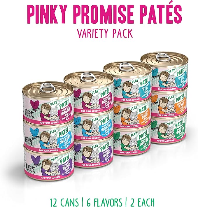 Weruva B.F.F. Play - Best Feline Friend Paté Lovers, Aw Yeah!, Pinky Promise Paté! Variety Pack, 2.8oz Can (Pack of 12)