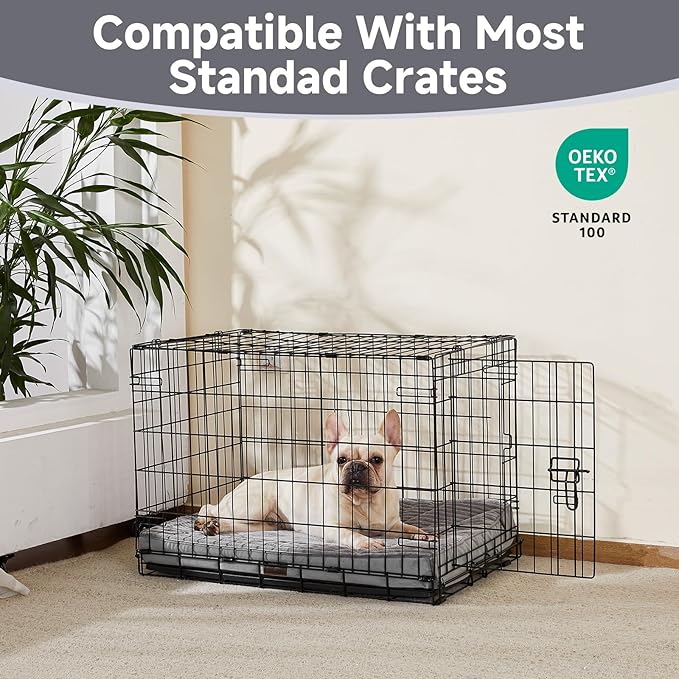 OhGeni Orthopedic Waterproof & Machine Washable Dog Bed for Small Medium Pets, Suitable for Crates, Cat Mat with 25D Egg Crate Foam, Removable Cover, 30 Inches(Gray)