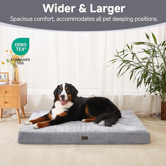 OhGeni Orthopedic Waterproof & Machine Washable Dog Bed for Extra Large Pets, Wider & Larger Size, Cat Mat with 25D Egg Crate Foam, Removable Cover, 54 Inches(Gray)