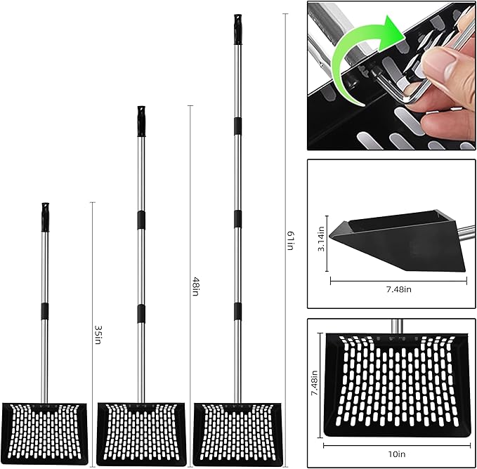 Jusoney Heavy-Duty Chicken Poop Scooper with 4-in-1 Adjustable Handle (35"-61") - Sturdy Stainless Steel and Iron Construction for Large Chicken Coop - Ergonomic Design & Easy Cleaning