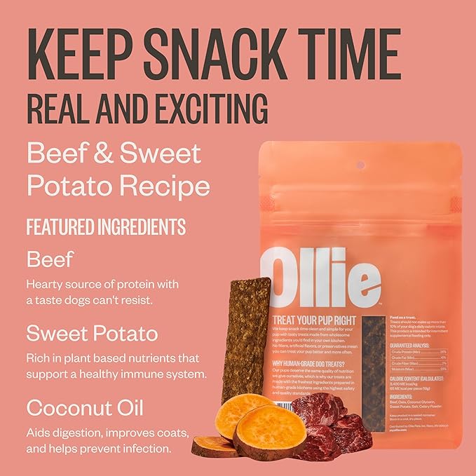 Ollie Jerky Dog Treats Variety Pack, Chicken and Apple and Beef and Sweet Potato Bundle, All Natural, Healthy, Made with Real Meat 10 Oz. Pack of 2