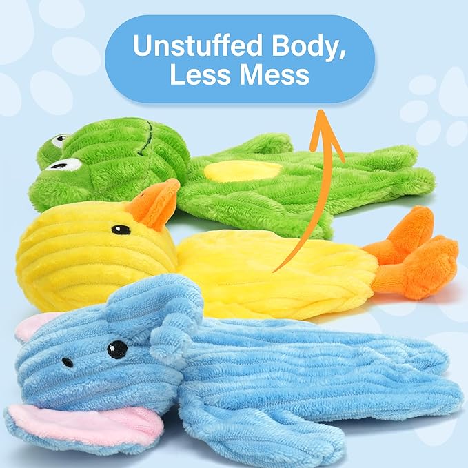 Prime Pets Dog Toys, 5 Pack, Plush Dog Squeaky Toys, No Stuffing Bodies, Crinkle Animals Pet Toy for Small Medium Large Dogs, Puppy Chew Toy to Keep Them Busy