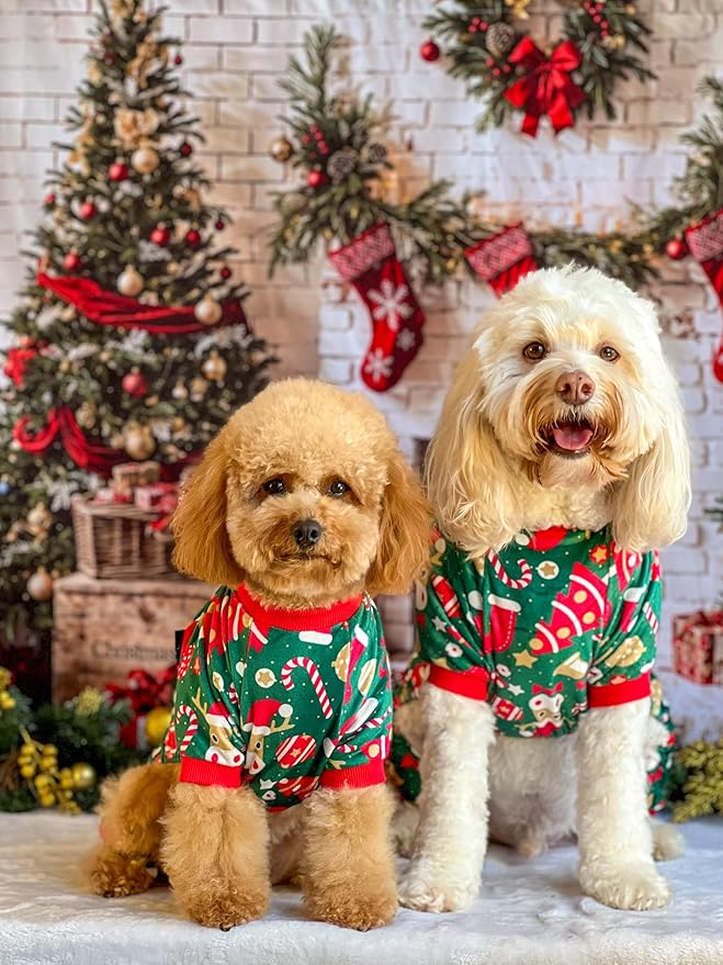 Fitwarm Christmas Dog Pajamas, Dog Winter Clothes for Small Dogs Boy Girl, Lightweight Velvet Pet Jammies, Red, Green, Medium