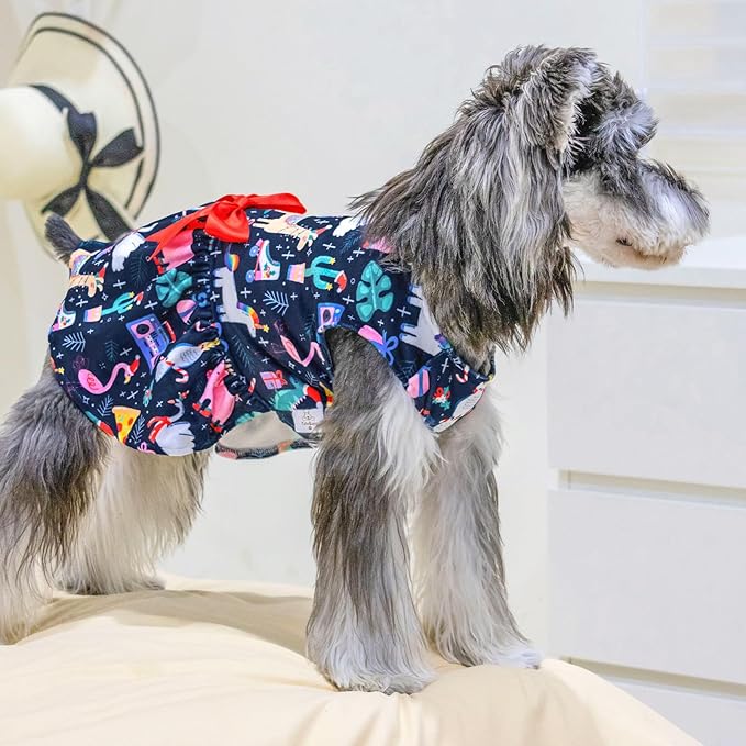 CuteBone Christmas Dog Dresses Outfit Velvet Holiday Small Dogs Clothes Onesie Pet Apparel Girl Puppy Skirt with Bow Hair Rope CVA32M