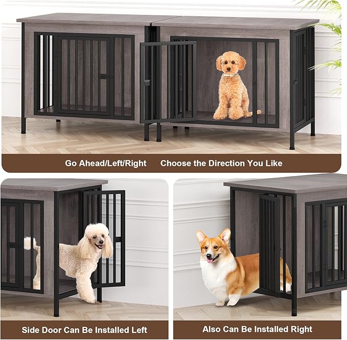 EasyCom Dog Crate Furniture for 1 or 2 Dogs, Heavy Duty Single/Double Dog Crates for Small/Medium/Large Dogs, Dog Kennel Furniture Indoor as TV Stand, Medium Size 31.5" L(20-35 Pounds), Oak Grey