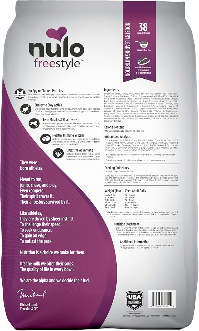 Nulo Freestyle Small Breed Dog Food, Premium Adult and Puppy Grain-Free Dry Smaller Sized Kibble Food, with BC30 Probiotic for Healthy Digestion Support , 14 Pound (Pack of 1)