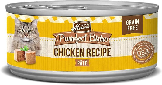 Merrick Purrfect Bistro Grain Free Premium Soft Canned Pate Adult Wet Cat Food, High Protein Chicken Recipe - (Pack of 24) 5.5 oz. Cans