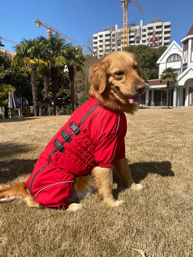 Dogs Waterproof Jacket, Lightweight Waterproof Jacket Reflective Safety Dog Raincoat Windproof Snow-Proof Dog Vest for Small Medium Large Dogs Red XXL