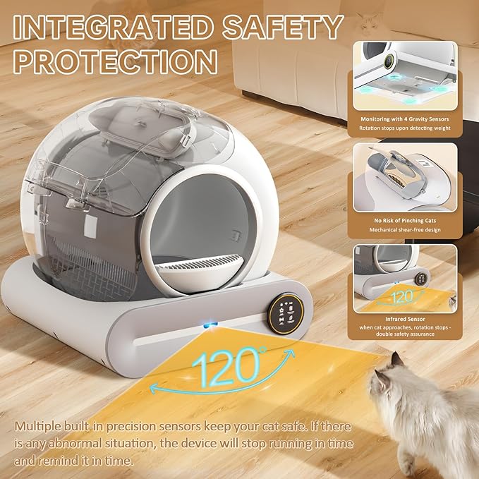 SUW Self Cleaning Litter Box, Automatic Cat Litter Box Self Cleaning for Multiple Cats, 65L+9L Robot, 3 Rolls Grabage Bags, Negative ion deodorization, APP Control, Toilet Monitoring