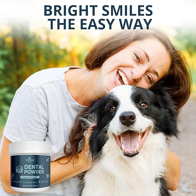 NOVEHA Pet Dental Powder | Vet-Approved Oral Care for Dogs & Cats | Natural Plaque Remover for Dogs Fresh Breath Formula | Easy Teeth Cleaning for Daily Use (2 - Packs)