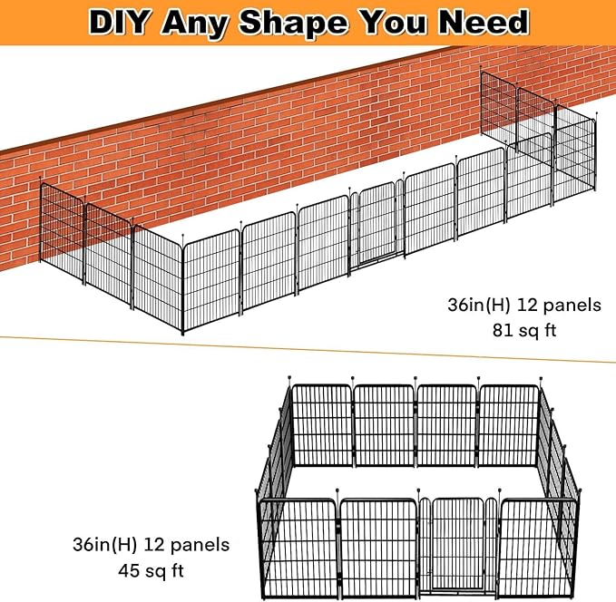 Tall Garden Fence, 36 in(H) 10 Panels Dog Fence Outdoor for Yard, Metal Dog Pen Heavy Duty Pet Puppy Exercise Pen for Rv Camping Garden Yard, Medium/Large Pets Fence Total 22.1 Ft(L)