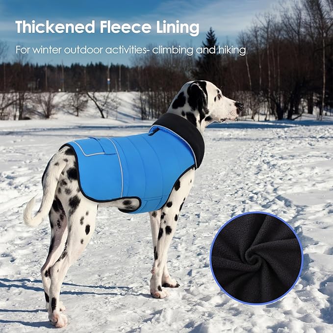 Dog Coat, Large Dog Jacket, Windproof Dogs Puffer Jacket, Fleece Lined Warm Dogs Winter Coat with Harness Hole(Blue 2XL)