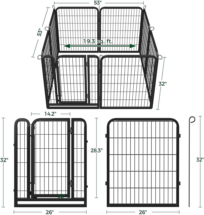 Yaheetech Dog Playpen Outdoor, 32 inch 8 Panels Dog Pen Indoor Heavy Duty Puppy Exercise Pen Metal Pet Fence for RV Camping/Yard/Garden