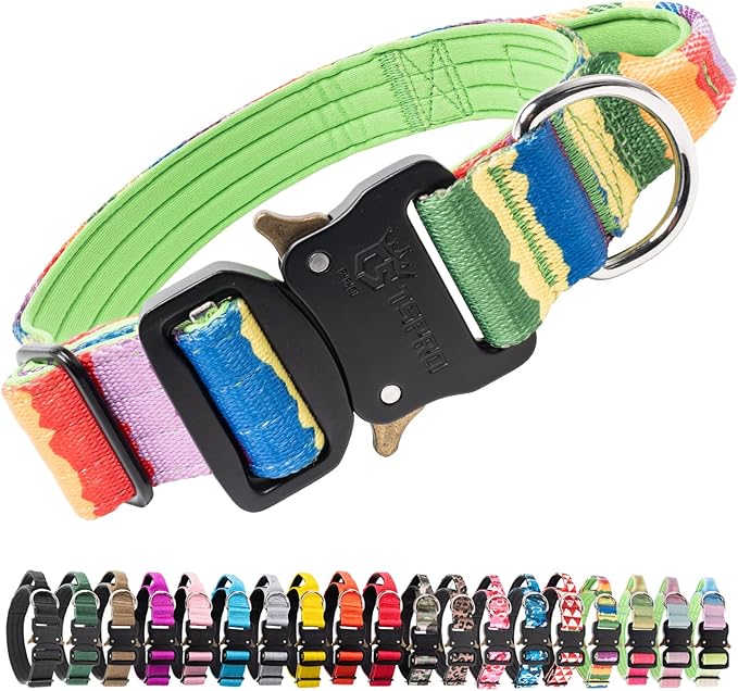TSPRO Premium Dog Collars Tactical Dog Collar with Handle and Heavy Duty Quick-Release Metal Buckle Durable Thick and Adjustable for Medium to Large Dogs (Gradient Multi-Colored M)