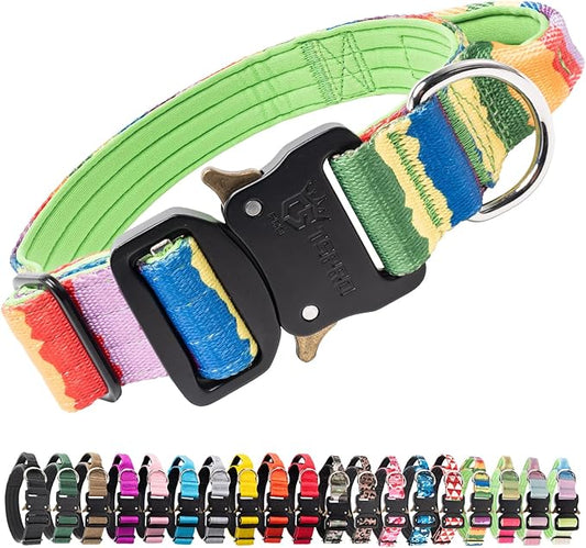 TSPRO Premium Dog Collars Tactical Dog Collar with Handle and Heavy Duty Quick-Release Metal Buckle Durable Thick and Adjustable for Medium to Large Dogs (Gradient Multi-Colored M)