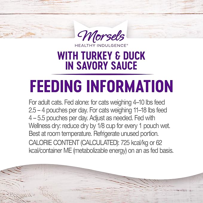 Wellness Healthly Indulgence Morsels Adult Wet Cat Food, Natural, Protein-Rich, Grain Free, 3 Ounce Pouch, 24 Pack, (Turkey & Duck)