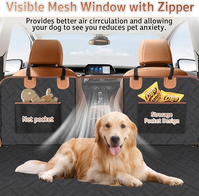 Dog Car Seat Cover for Back Seat,100% Waterproof & Scratchproof Back Seat Pet Cover for Dogs,5MM PP Board Hard Bottom Dog Bed for Car,Supports 400lbs Back Seat Extender for Dogs for Car/SUV