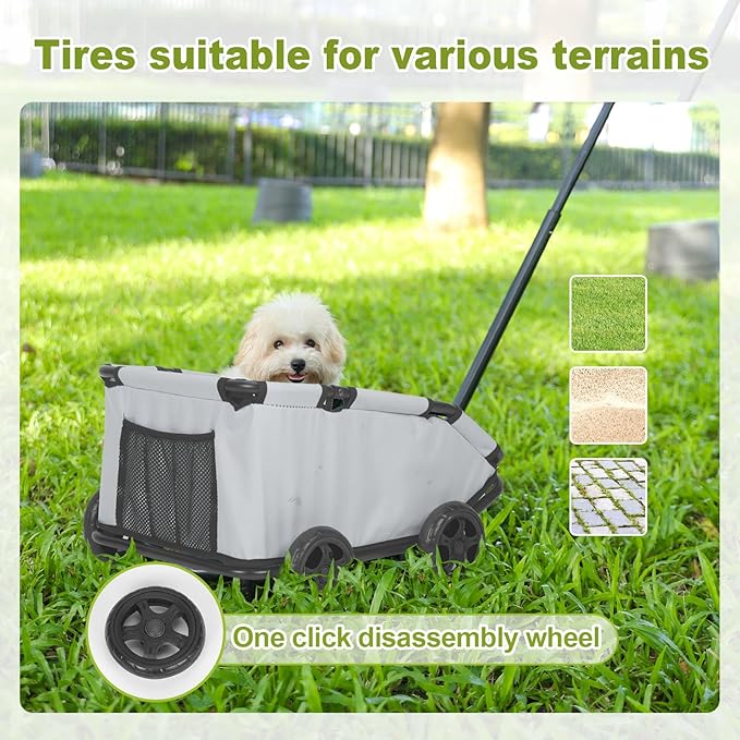 Dog Stroller 4 Wheels Folding Dog Cart Pet Stroller for Travelling Shopping Walking Playing for Small Dogs Cats (Gray)