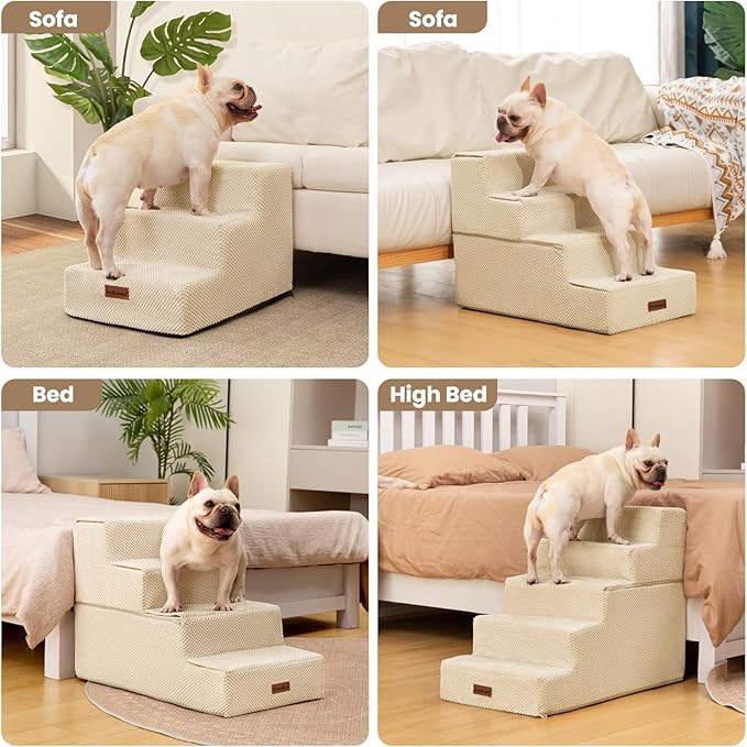 Dog Stairs for Bed 18.5" H, 4-Step Dog Steps for Small Dogs and Cats, Indoor Non-Slip Balanced Pet Stairs are Suitable for Puppy, Older Cat,Beige
